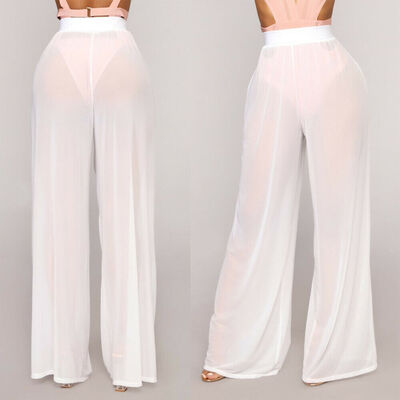 

Womens Beach Mesh Sheer Bikini Cover Up Swimwear Transparent Long Pant Trousers