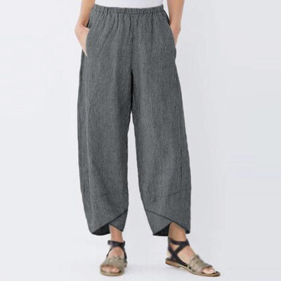

Womens Pants Loose Casual Trousers Drawstring Wide Leg Solid Irregular Pant