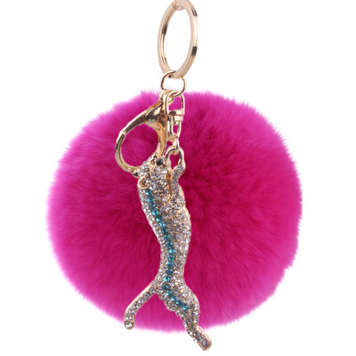 

Rex rabbit hair keychain inlaid colored diamonds small cheetah bag car key ring pendant high quality plush hair ball