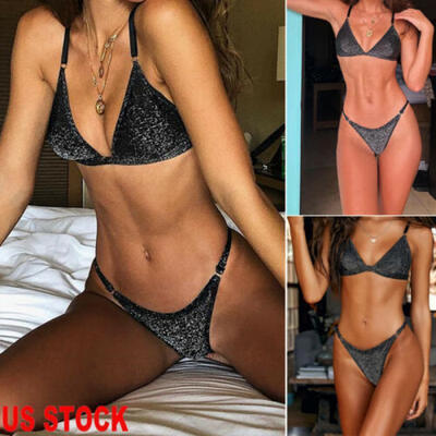 

US Womens Swimwear Padded Bikini Bathingsuit Sequins Swimsuit Brazilian Beach
