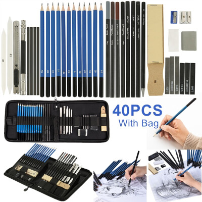 

40PCS Sketch Tool Kit Pencils Charcoal Extender Paper Pen Cutter Eraser Drawing Set with Bag