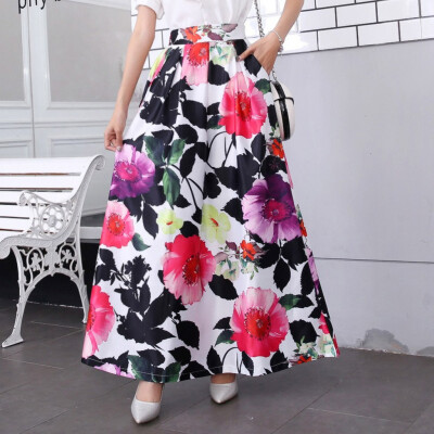 

Roseonmyhand Ladies Spring And Summer Print Fashion Casual Skirt Retro Big Skirt