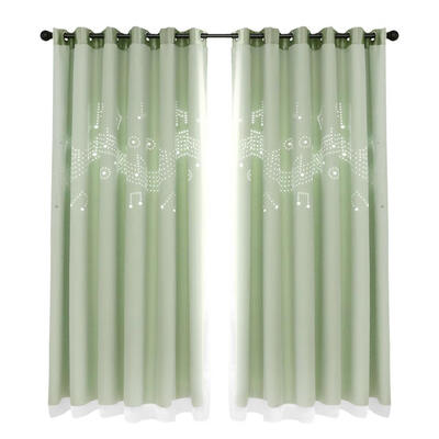 

2pcs Hollow Notes Windows Blackout Curtains with Mesh Yarn Window Drapes