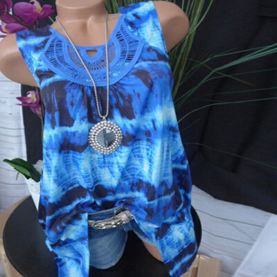 

Nomeni Women Fashion Round Neck Sleeveless Lace Patchwork Tie Dye Printing Tank Top