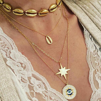 

Vintage Leaf Cross Heart Pyramid Ancient Egyptian Pharaoh Pendant Multilayer Gold Necklace Punk Lady Jewelry Women Necklace Set