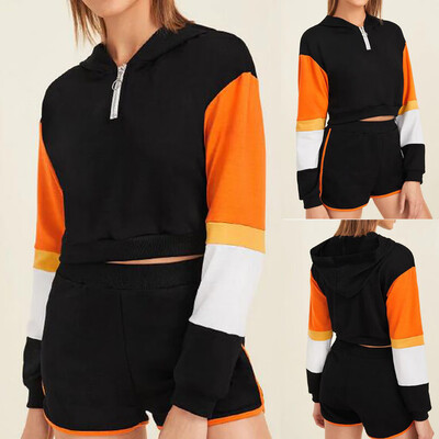 

Gobestart Womens Hoodie Zipper Jumper Patchwork Long Sleeve Tops Pullover Sweatshirt