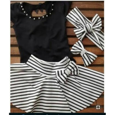 

Summer Girl Shirt TopsTutu Skirts Dress Headband Outfit 3Pcs Set Kids Clothes