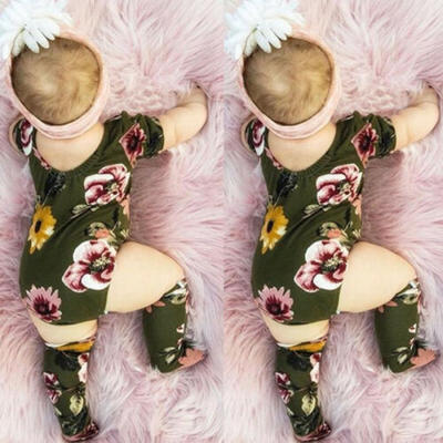 

2PCS Newborn Infant Baby Girls Floral Romper BodysuitSocks Outfits Set Clothes