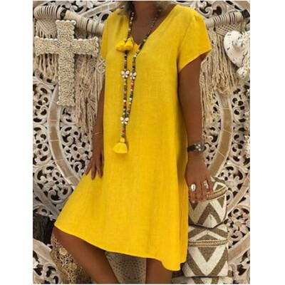 

Womens Summer Short Sleeve Long T-Shirt Ladies Casual Dress Plus Size -3XL