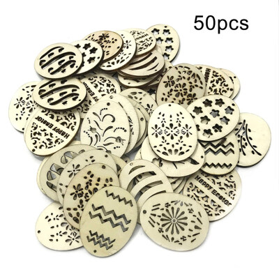 

50Pcs Lovely Happy Easter Eggs Wood Plates Festival Home Decor Hanging Ornament