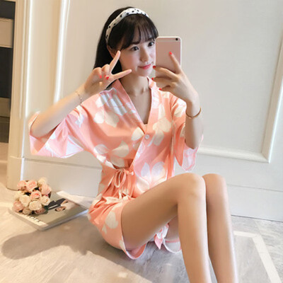 

Women Sweet Printed Kimono Short Sleeve Autumn Pajamas Sleepwear Homewear Kits