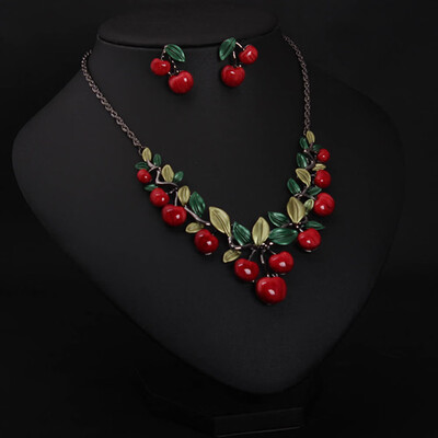 

Fashion Jewelry Sets Necklace&earring Sets For Women Jewelry Crystal Unique Cherry Fruit Design Gifts