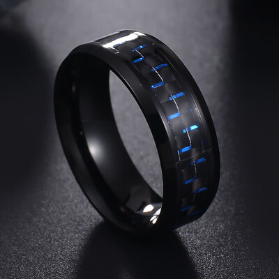 

Titanium Steel Black Carbon Fiber Mens Cool Rings Fashion Red Blue Ring Jewelry Anniversary Proposal Gift Party