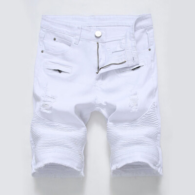 

〖Follure〗Mens Summer Hole Zipper Crumple Fit Straight Denim Vintage Style Jeans Pants