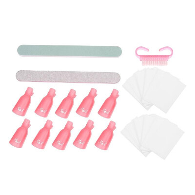 

4-In-1 Nail Polish Gel Remover Tools Kit with Nail Brush File Clips Nail Remover Pads Buffer Block Nail Tools