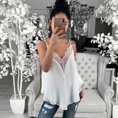 

Womens Lace Stitching Tops Sexy Fashion Camisole Vest Sleeveless V Neck Camisole Comfortable Casual Summer Clothes