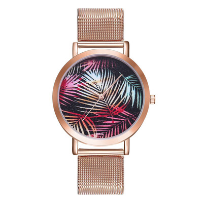 

〖Follure〗Woman Fashion Plant Pattern Alloy Steel Strap Analog Quartz Round Watch