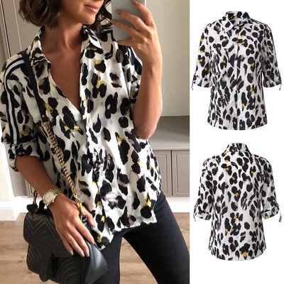 

Starmoon Womens Casual Leopard Printed Button Up Long Sleeve Loose Shirt Top Blouse