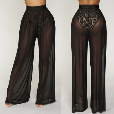 

Womens Beach Mesh Sheer Bikini Cover Up Swimwear Transparent Long Pant Trousers