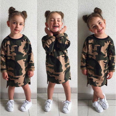 

US STOCK Kids Baby Girls Camouflage Long Sleeve Skirt Dress Casual Clothes 1-6T