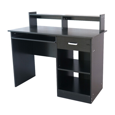 

Wood Computer Desk Office Black Laptop PC Work Table Home Drawer & Keyboard Tray