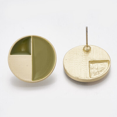 

Alloy Stud Earrings with Enamel Flat Round Matte Golden Olive 19mm Pin 07mm