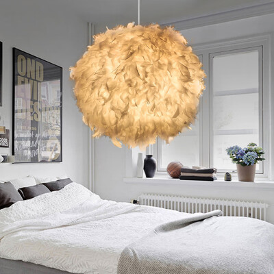 

Modern Romantic White Feather Ball Ceiling Chandelier Pendant Light Droplight for Living Room Bedroom