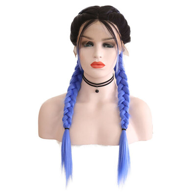 

〖Follure〗Synthetic Baby Hair Braided Double Lace Front Wig Long Black Ombre Black Wigs