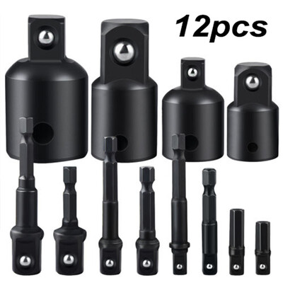 

12pcsSet 14 38 12 34 1 Inch Black Impact Socket Adapter Reducer Tool