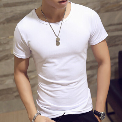 

Men T-Shirt Tops Tee Short Sleeve Round Neck Summer Male White Polyester Casual