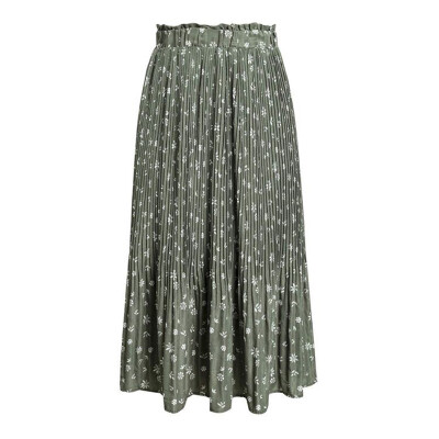 

Womens Boho Floral Elastic High Waist Pleated A Line Midi Skirt With Pocket