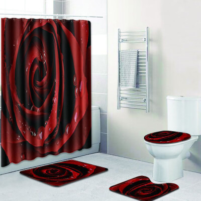 

Gobestart 4PCS Sea Style Non Slip Toilet Polyester Cover Mat Set Bathroom Shower Curtain