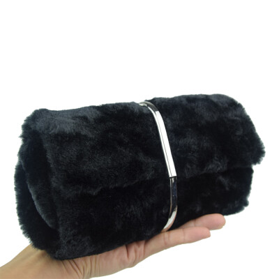 

Winter New Women Fur clutch Bag Small Messenger Bag Chain Black Wine Red Crossbody Bags Day evening Clutch for Ladies