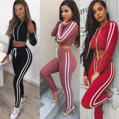 

US 2Pcs Autumn Women Tracksuit Hoodies Sweatshirt Long Pants Sets Sport Suits