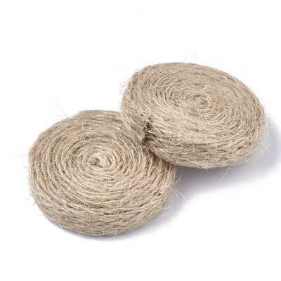 

Handmade Hemp Twine Woven Beads Flat Round BurlyWood 35x75mm