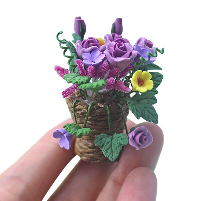 

YIWULA112 16 Dollhouse Miniature Scene Model Flower Basket Pretend Play Toy