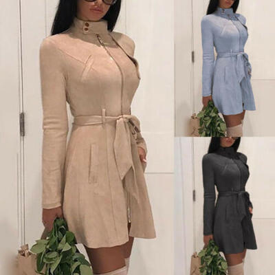 

Womens Winter Zipper High Neck Belt Jacket Coat Casual Long Sleeve Tops Outwear