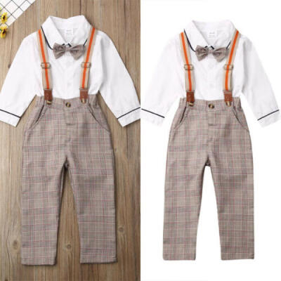 

Fashion Baby Boy Formal Shirt Top Suspender Pants Outfit Academy Style Tracksuit