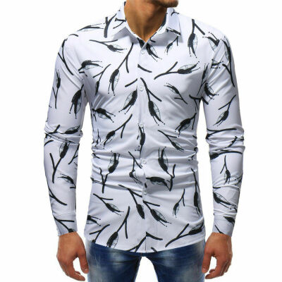 

Mens Floral Button Down Hawaiian Long Sleeve Casual Slim Fit Shirt Tops