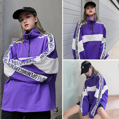 

Korean Long Sleeve Streetwear Women Quarter Zipper Pullover Sweatshirt Tops