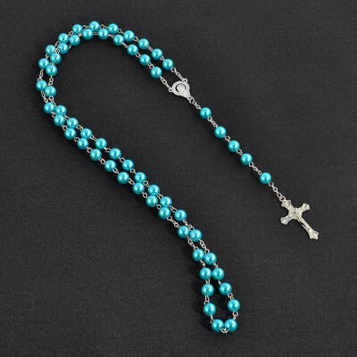 

Long Christian Necklace Imitation Pearl Cross Rosary