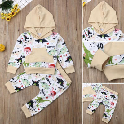 

Newborn Baby Boys Girls Cartoon Spliced Hooded Tops Pants 2 Pcs Outfits Clothes