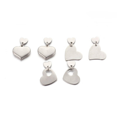 

304 Stainless Steel Ear Studs Heart Stainless Steel Color 2527mm Pin 07mm 3pairsset