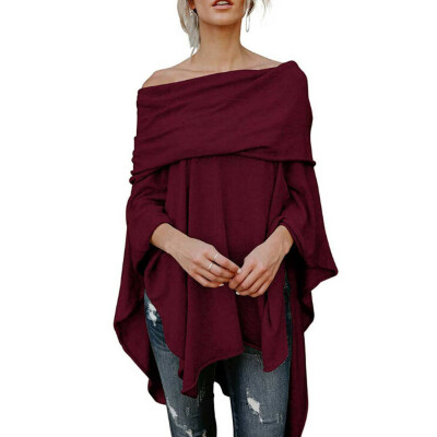 

Women Warm Off Shoulder Irregular Sweater Cloak Poncho Pullover Top Shirt Blouse