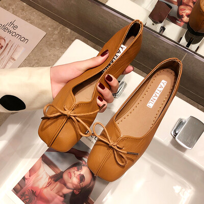 

spring&summer vintage college wind square head flat bottom single-sole comfortable soft bottom bow tie&grandmas shoes