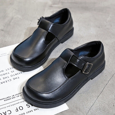 

Chic Soft Girls Leather Shoes Female Spring Korean Version 100-Lace Belt Button Student Retro Single Shoes