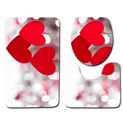 

〖Follure〗3PCS Valentines Day Pattern Non Slip Toilet Seat Cover Rug Bathroom Set Decor