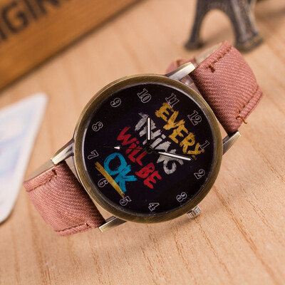 

British retro Harajuku graffiti watch Korea BEOK denim comic street personality canvas strap watch