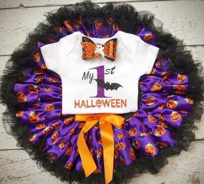 

Newborn Baby Girl My 1st Halloween Romper Tutu Dress 3Pcs Clothes Outfits Set