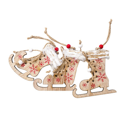 

3Pcs Wooden Christmas Skating Shoes Pendant Xmas Tree Ornament Door Window Decor